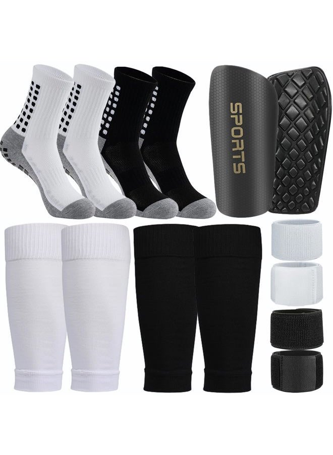 KMOLY 2 Pair Kids Grip Soccer Socks and 2 Pair Shin Guard Sleeves,1 Pack Shin Guards and 4 Shin Straps for Soccer Football Sports - Image 1