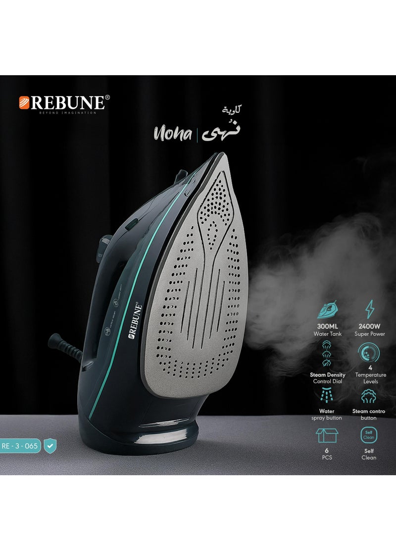 REBUNE Noha Steam Iron, 2400W Power, 300ml Water Tank, 4 Temperature Levels, Self-Cleaning Function, Non-Stick Soleplate – Model RE-3-065 300 ml 2400 W RE-3-065 BLACK - Image 3