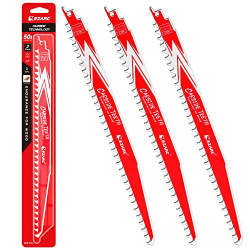 EZARC Carbide Reciprocating Saw Blade R1243HM Endurance for Hard Wood 12-Inch 3TPI, 3-Pack - Image 1