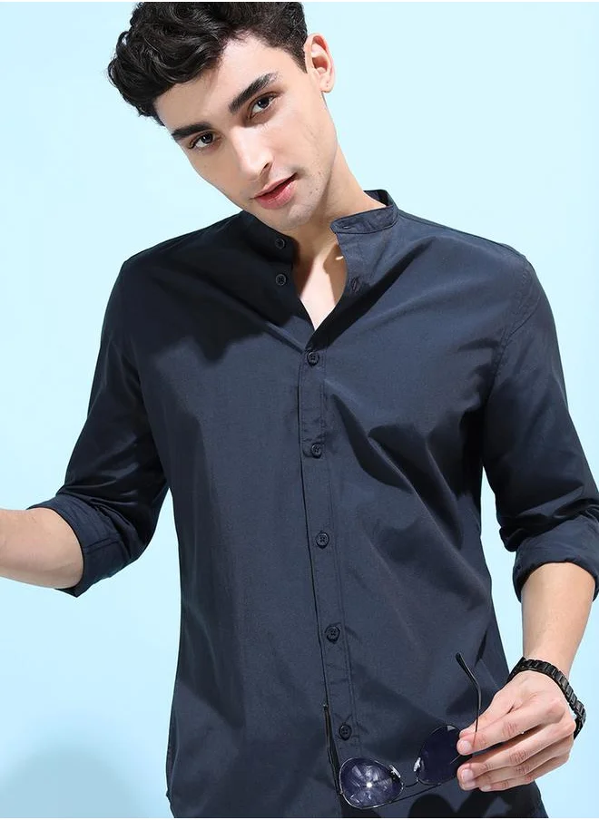 كيتش Solid Slim Fit Mandarin Collar Shirt