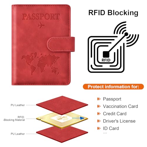 Eoehro Passport Holder for Travel Essentials, Passport Wallet Cover Case for Travel Must Haves Accessories,Passport Book Holders for Women and Men(red) - Image 4