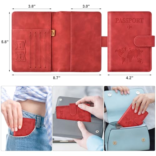 Eoehro Passport Holder for Travel Essentials, Passport Wallet Cover Case for Travel Must Haves Accessories,Passport Book Holders for Women and Men(red) - Image 2