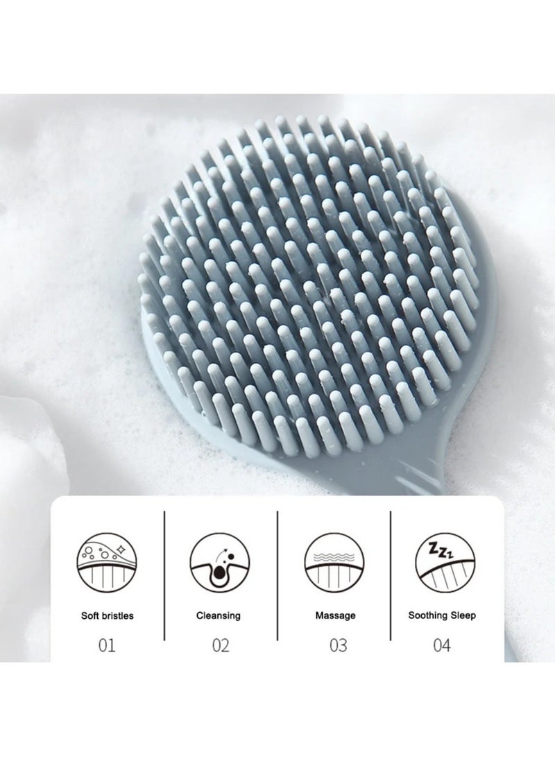 فرشاة استحمام من السيليكون بمقبض طويل من السيليكون فرشاة استحمام ذات وجهين فرشاة استحمام بشعيرات ناعمة غير قابلة للانزلاق لغسيل الجسم للرجال والنساء - Image 2