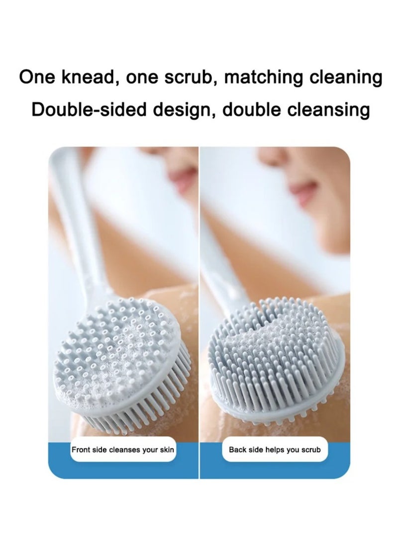 فرشاة استحمام من السيليكون بمقبض طويل من السيليكون فرشاة استحمام ذات وجهين فرشاة استحمام بشعيرات ناعمة غير قابلة للانزلاق لغسيل الجسم للرجال والنساء - Image 3