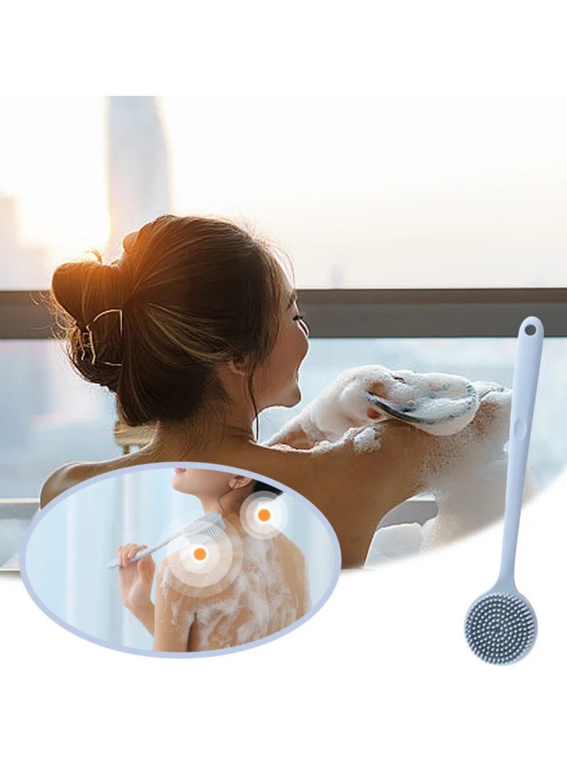 فرشاة استحمام من السيليكون بمقبض طويل من السيليكون فرشاة استحمام ذات وجهين فرشاة استحمام بشعيرات ناعمة غير قابلة للانزلاق لغسيل الجسم للرجال والنساء - Image 4