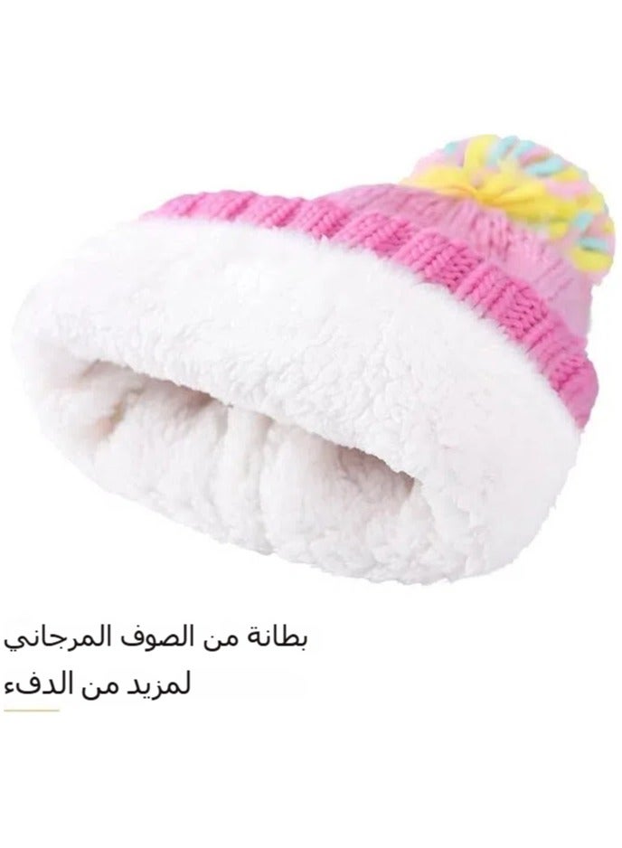 Cute pom pom knit hat and gloves for toddlers, warm Winter Unicorn glove set, warm wool knit hat and thick glove ski hat for babies and children, suitable for boys and girls