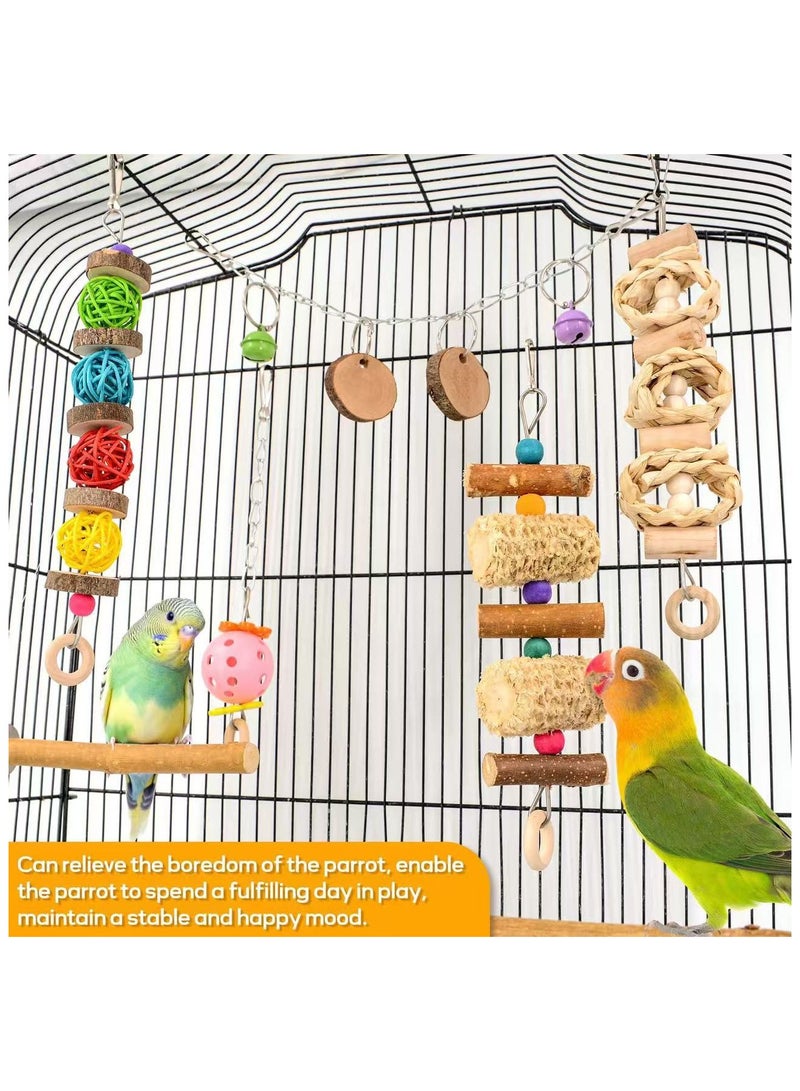 عام طقم ألعاب تعليمية للببغاء مكون من 15 قطعة، يشمل أرجوحة، سلّم للتسلق، جرس، كرات من الخيزران الطبيعي للمضغ، ومصنوع من الخشب الطبيعي. - Image 2