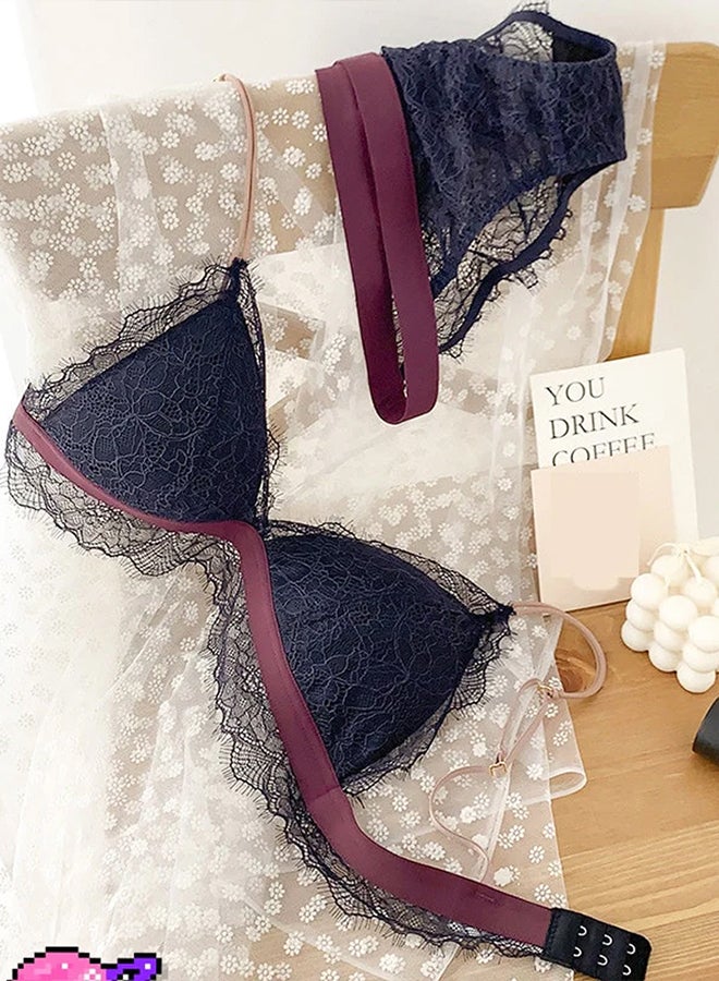 MARGOUN Women's Small Size Bra and Panty Set Bra Lace Lash Floral Briefs Underwear Triangle Cup Young Girls Underwear Lingerie Bra and Panties Set Cymbidium - Image 2