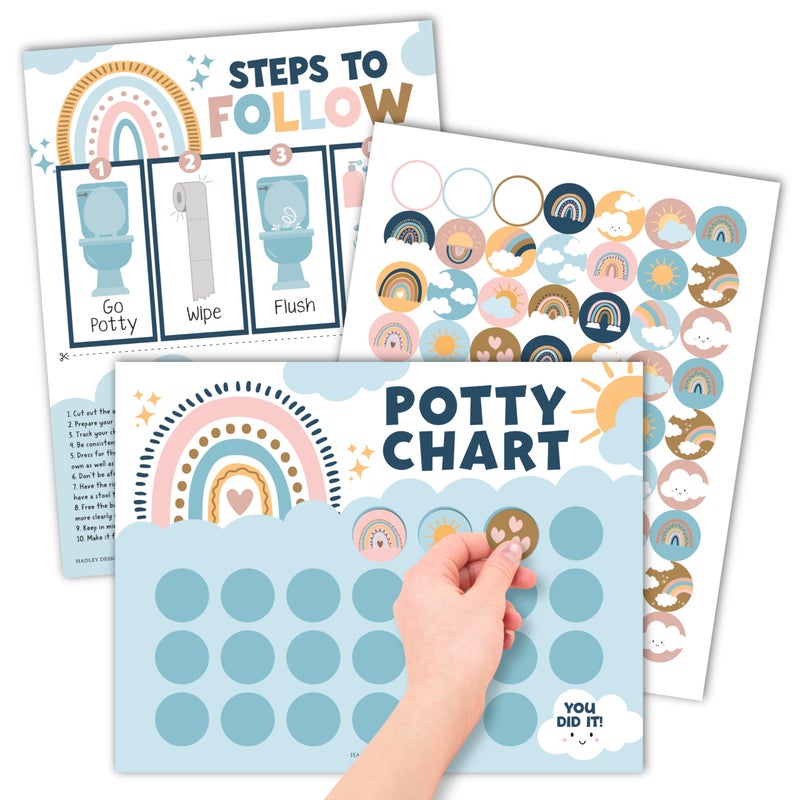 Hadley Designs Potty Training Chart for Toddlers Girls -10 Sticker Potty Chart for Toddlers Girls, 8.5x11" Potty Training Sticker Charts for Toilet Success, Boho Toddler Reward Chart for Kids - Image 1