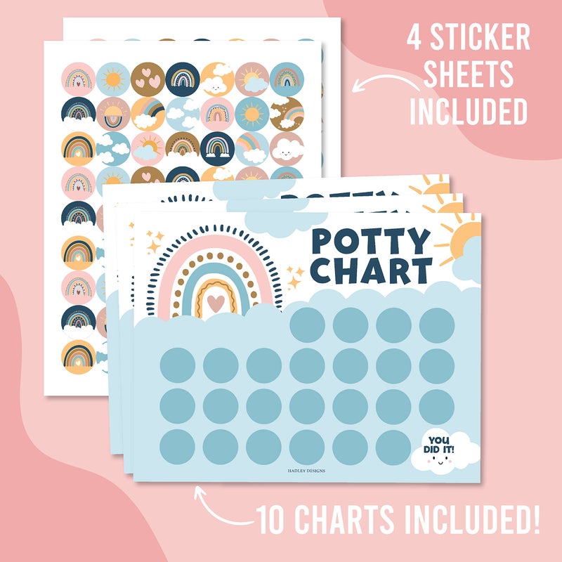 Hadley Designs Potty Training Chart for Toddlers Girls -10 Sticker Potty Chart for Toddlers Girls, 8.5x11" Potty Training Sticker Charts for Toilet Success, Boho Toddler Reward Chart for Kids - Image 4