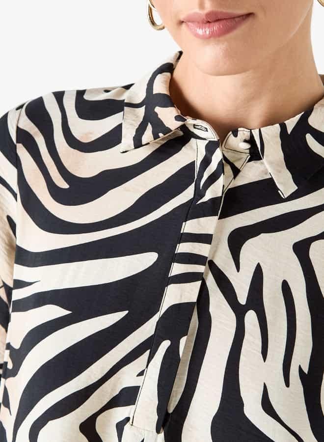 ايكونيك فستان قميص بأكمام طويلة وياقة عادية وطبعات من آيكونيك - Image 4