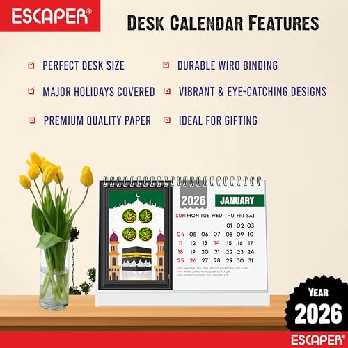 ESCAPER Islamic Desk Calendar 2026 (A5 Size), Muslim Table Calendar 2026, Allah Calendar 2026, Ramadan Calendar, Islamic Decorative Item & Muslim Gift - Image 4