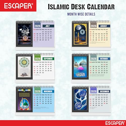 ESCAPER Islamic Desk Calendar 2026 (A5 Size), Muslim Table Calendar 2026, Allah Calendar 2026, Ramadan Calendar, Islamic Decorative Item & Muslim Gift - Image 3