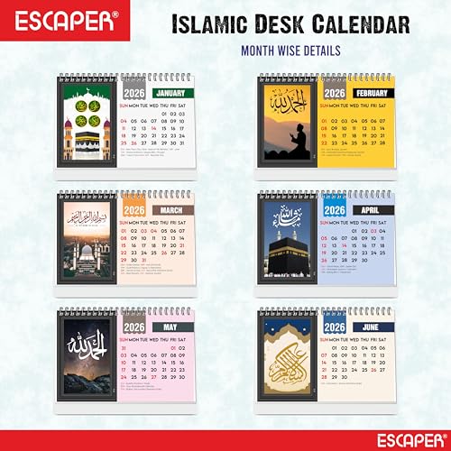 ESCAPER Islamic Desk Calendar 2026 (A5 Size), Muslim Table Calendar 2026, Allah Calendar 2026, Ramadan Calendar, Islamic Decorative Item & Muslim Gift - Image 2