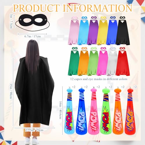 Lunmon 24 Pack Hero Capes with Masks and 17 Inch Pow Inflatable Baseball Bats for Halloween Hero Theme Birthday Party Favors Carnival Prizes Supplies Goodie Stuffers 12color Set - Image 5