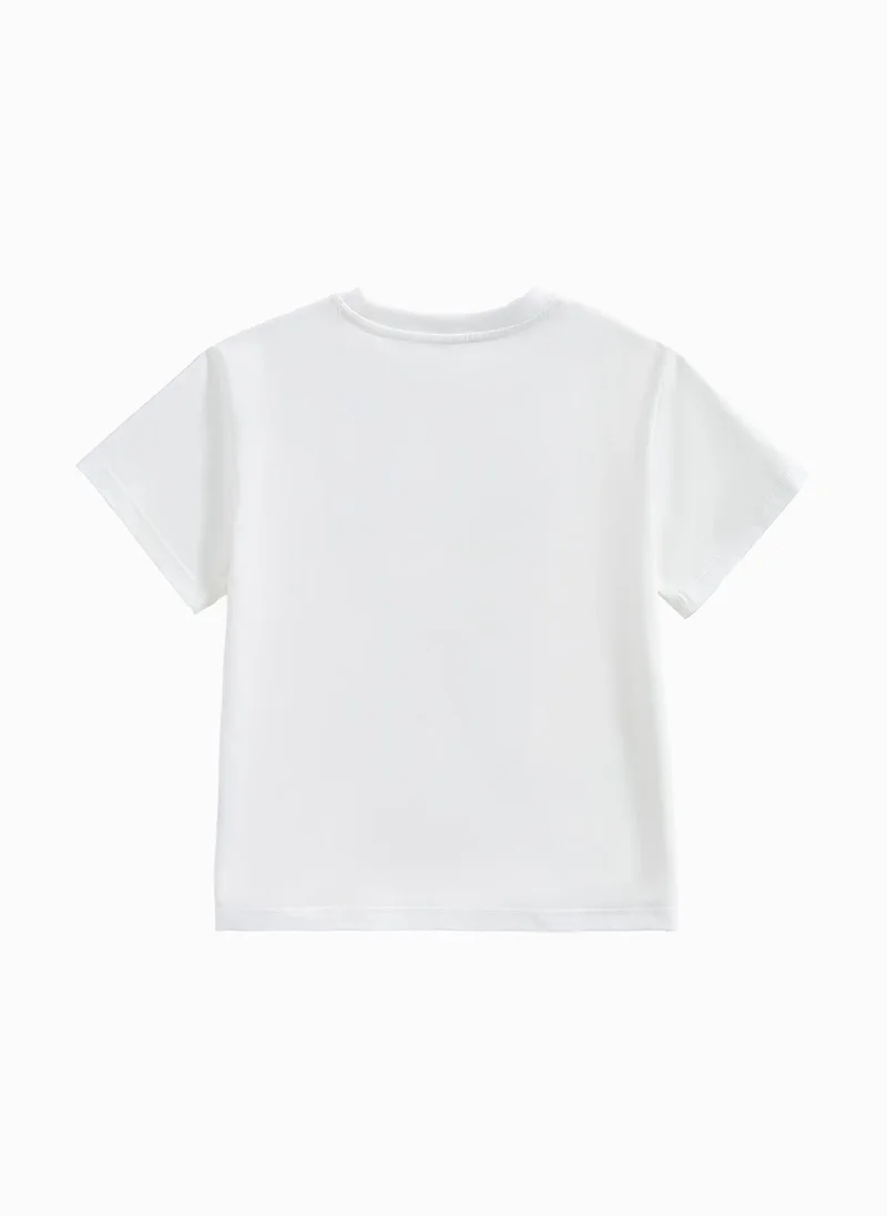 بالابالا Kids Girl Round V-Neck Short-Sleeved T-Shirt