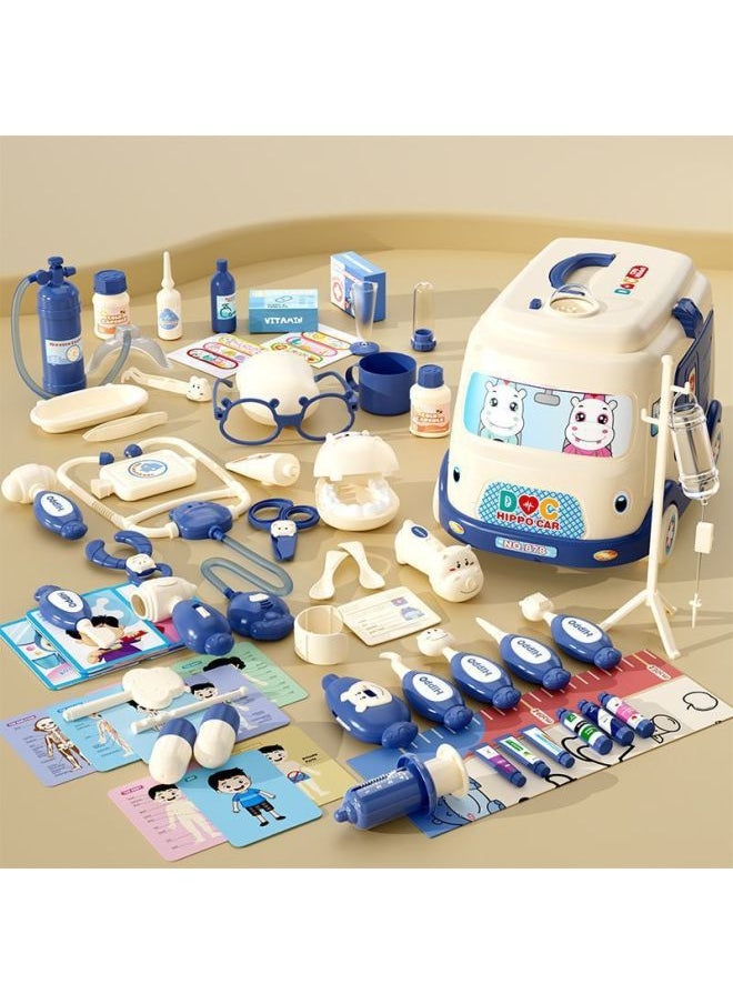 Simulation Children's Medicine Box Toys Full Set Of Small Doctor Equipment Children's Toys Girls Children's Toolbox-Colour:Upgraded Pack [blue Ambulance Storage] 66-piece Set-Specification:Standard Version  - Image 1