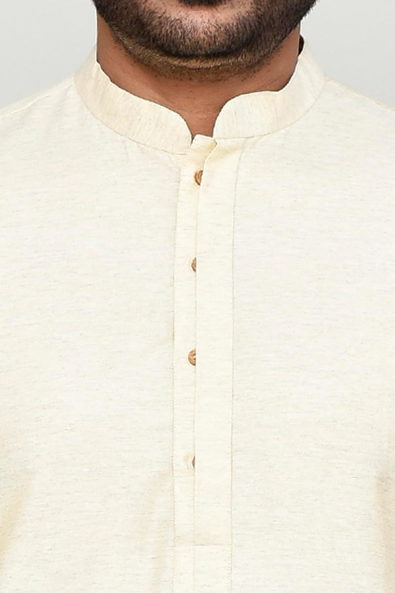 Polyfab Hathkargha Men's Khadi Regular Fit Kurta - Solid Pattern Ethnic Wear with Mandarin Collar & Full Sleeves - Image 5