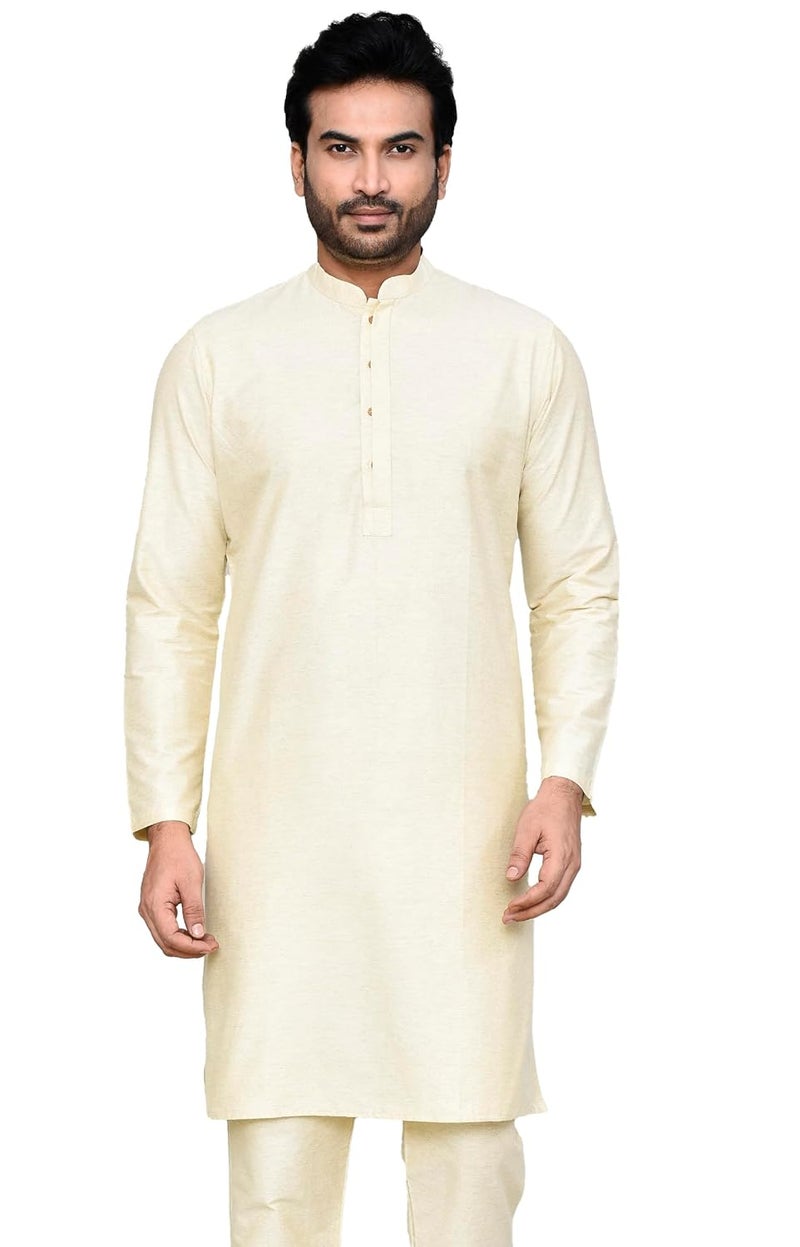Polyfab Hathkargha Men's Khadi Regular Fit Kurta - Solid Pattern Ethnic Wear with Mandarin Collar & Full Sleeves - Image 1