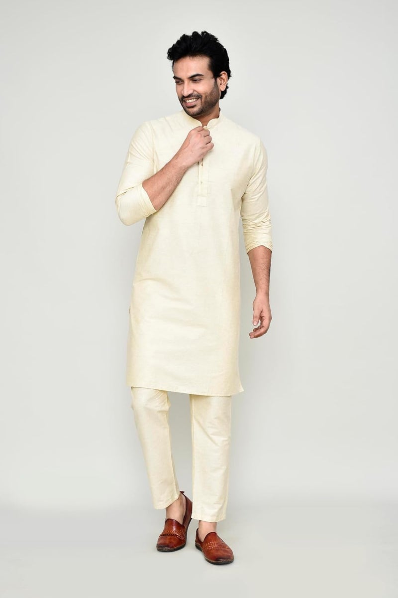 Polyfab Hathkargha Men's Khadi Regular Fit Kurta - Solid Pattern Ethnic Wear with Mandarin Collar & Full Sleeves - Image 4