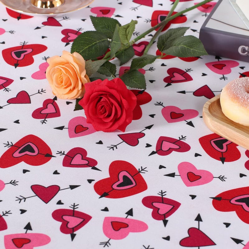 SARAFLORA V-Day Table Cloth Hearts and Arrows Pattern- Round Tablecloth 60 Inch- Stain and Water Resistant Table Cover for Anniversary/Valentine/Party/Wedding Decoration Use, Red & White - Image 4