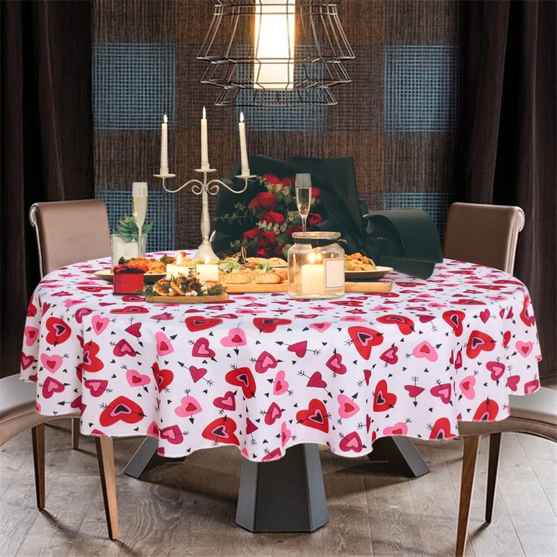 SARAFLORA V-Day Table Cloth Hearts and Arrows Pattern- Round Tablecloth 60 Inch- Stain and Water Resistant Table Cover for Anniversary/Valentine/Party/Wedding Decoration Use, Red & White - Image 3