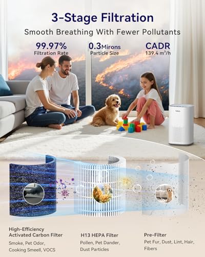 Tailulu Air Purifiers for Home Large Room up to 1500ft², Tailulu H13 True HEPA Air Purifier for Pets Dust Odor Smoke, Air Purifier for Bedroom with 15dB Quiet Sleep Mode for Bedroom Office Living Room - Image 2