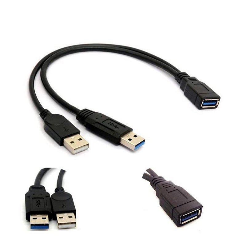 AlinNa GRLRCR Black USB 3.0 Female to Dual USB Male Extra Power Data Y Extension Cable Splitter Adapter for 2.5" Mobile Hard Disk - Image 2