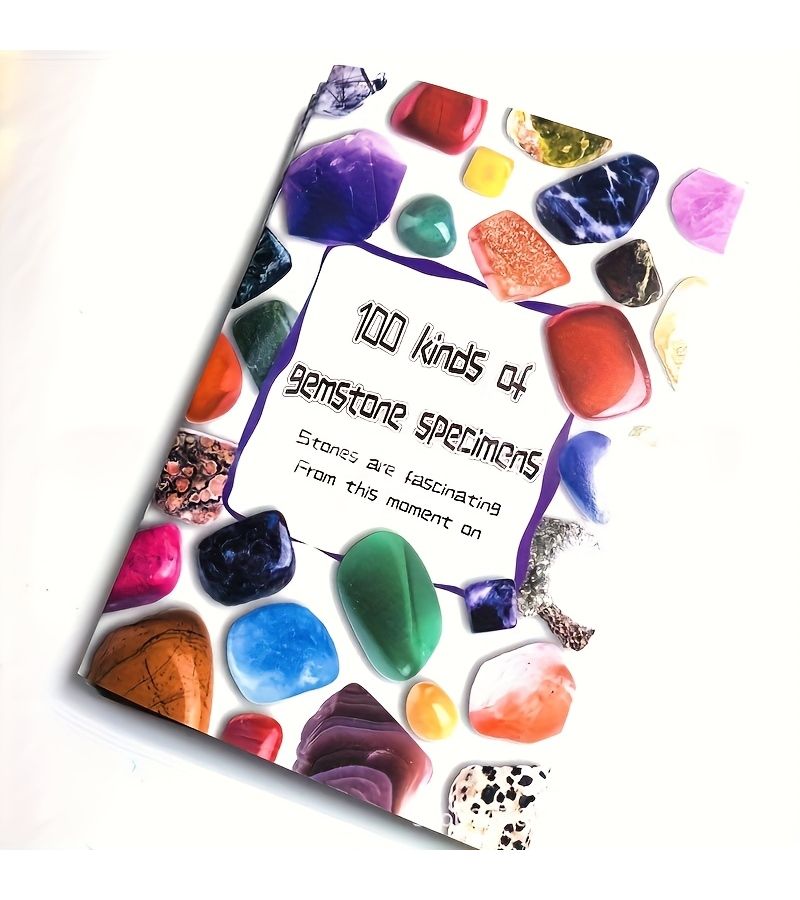 كتاب إنجليزي عن 100 نوع من عينات الأحجار الكريمة، مجموعة من عينات الكريستال المعدني الخام مع دليل للحصى الكريستالية الكبيرة المصقولة، كتاب واحد. - Image 4