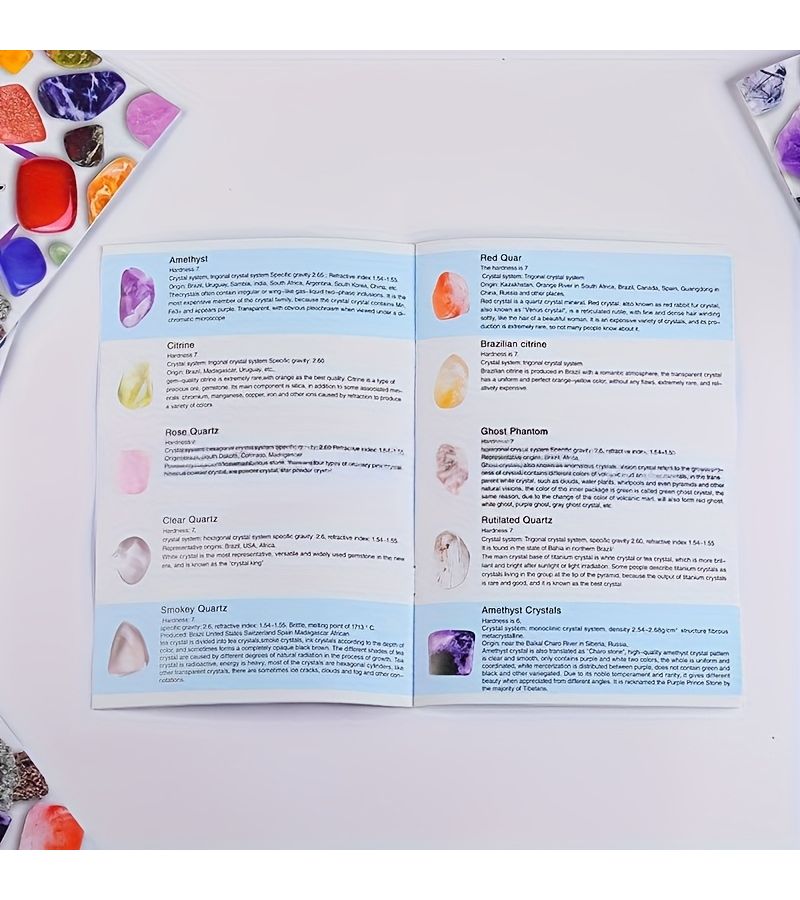 كتاب إنجليزي عن 100 نوع من عينات الأحجار الكريمة، مجموعة من عينات الكريستال المعدني الخام مع دليل للحصى الكريستالية الكبيرة المصقولة، كتاب واحد. - Image 5