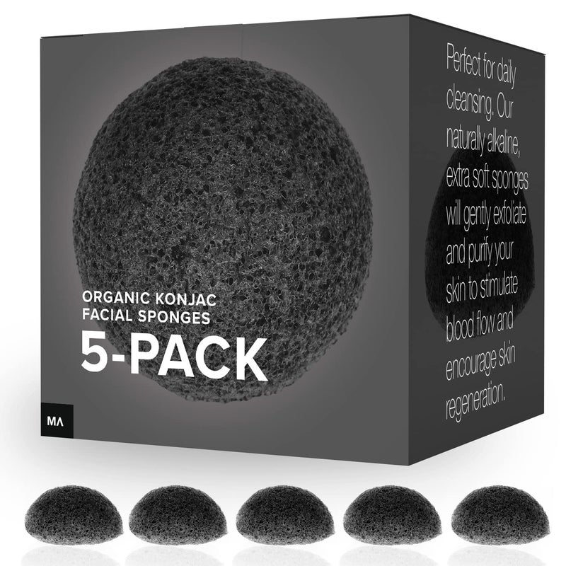 Minamul Konjac Exfoliating Organic Facial Sponge Set, Gentle daily face scrub/skincare, best bamboo activated charcoal, Safe for Oily, Dry, Combination or Sensitive skin, Makeup Remover, 5 pack - Image 1