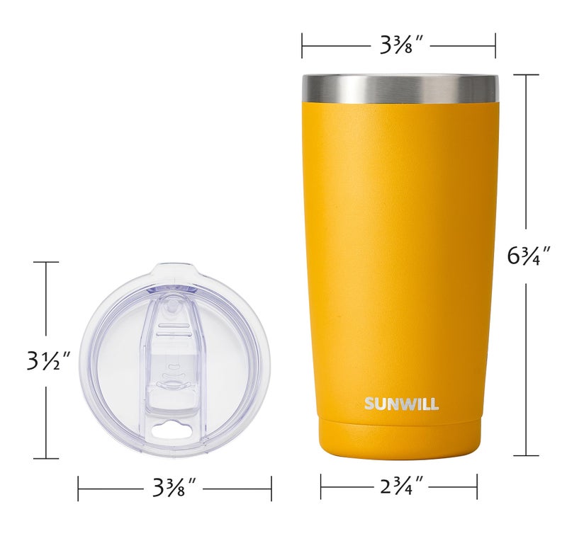 SUNWILL SUNWILL 20oz Tumbler with Lid  Stainless Steel Vacuum Insulated Double Wall Travel Tumbler  Durable Insulated Coffee Mug  Powder Coated Yellow  Thermal Cup with Splash Proof Sliding Lid - Image 3