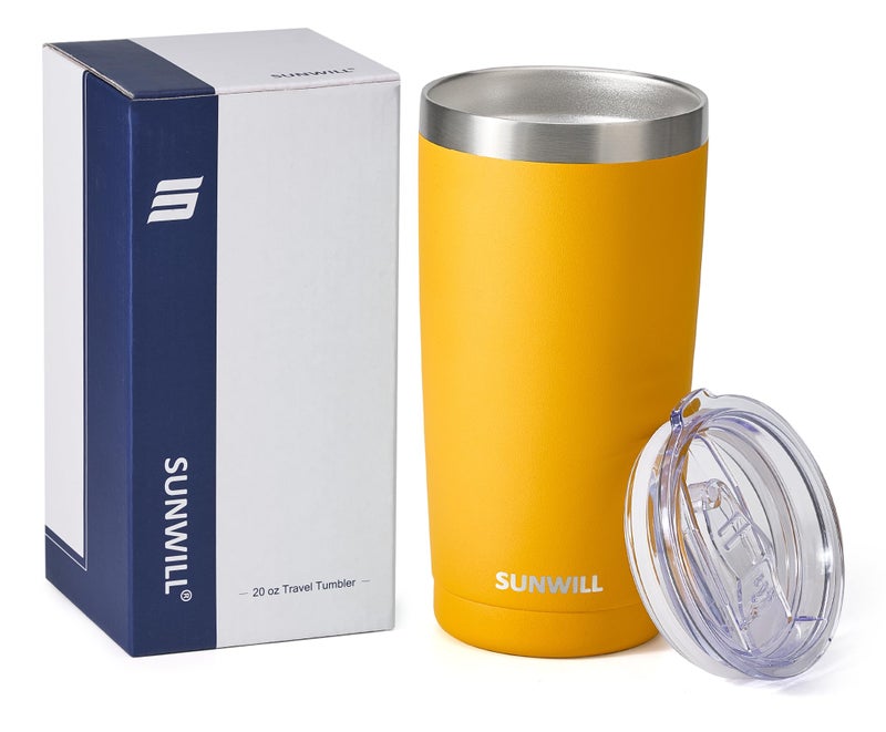 SUNWILL SUNWILL 20oz Tumbler with Lid  Stainless Steel Vacuum Insulated Double Wall Travel Tumbler  Durable Insulated Coffee Mug  Powder Coated Yellow  Thermal Cup with Splash Proof Sliding Lid - Image 4