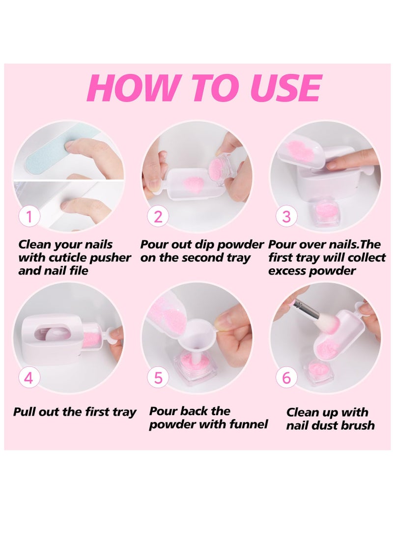 Excefore 2 Pcs Dip Powder Recycling Tray System,Portable Dip Powder Nail Kit Starter Set with Scoop,Nail Dust Brush,Metal Dual Head Cuticle Pusher and Nail File,Dipping Nail Art Manicure Accessories - Image 5