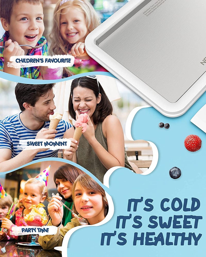 Ritmo صانع الآيس كريم المنزلي السهل، جيلاتو، سوربيه - صانع الحلوى المجمدة، معدني، لوحة صانع الآيس كريم مع 2 ملعقة مسطحة لطبق التجميد - مقلاة مضادة للالتصاق. - Image 4