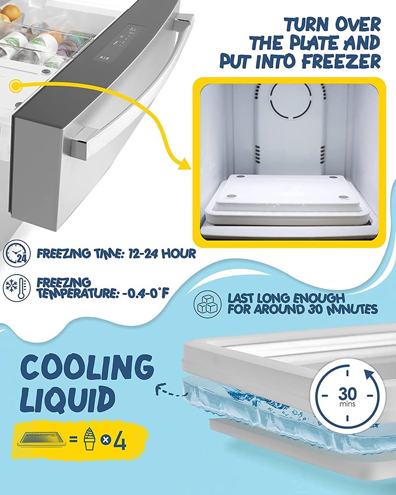 Ritmo صانع الآيس كريم المنزلي السهل، جيلاتو، سوربيه - صانع الحلوى المجمدة، معدني، لوحة صانع الآيس كريم مع 2 ملعقة مسطحة لطبق التجميد - مقلاة مضادة للالتصاق. - Image 3