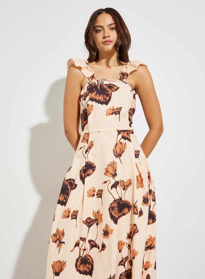 Styli Beige Floral Print Maxi Dress - Image 2