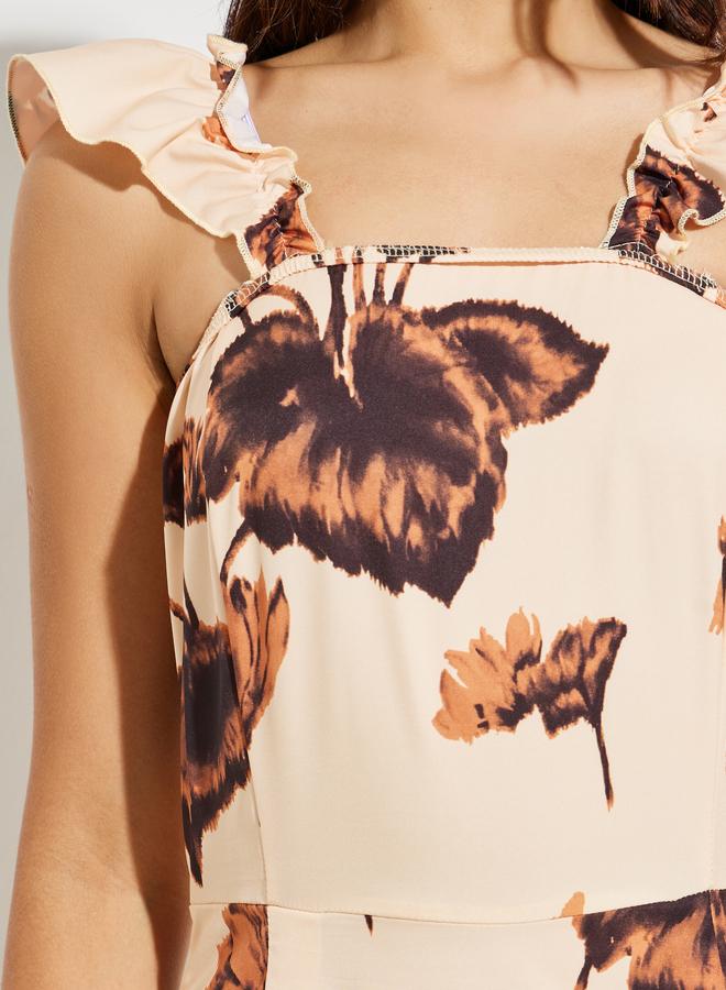 Styli Beige Floral Print Maxi Dress - Image 4