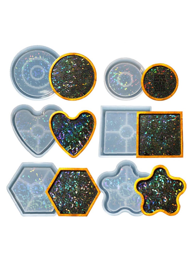 Excefore Resin Coaster Molds, 6 Pcs Unique Resin Molds, Holographic Coaster Molds for Epoxy Resin, Small Resin Molds Silicone, DIY Resin Gifts or Home Decoration - Image 1