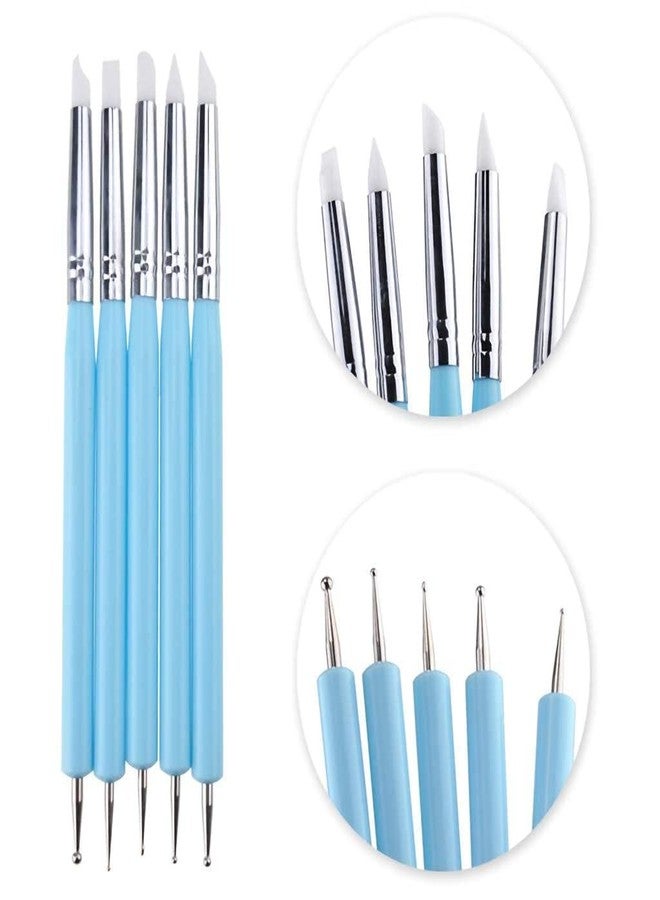 Ruby Face Rubyface Silicone Clay Sculpting Tool Nail Art Dotting Tools, Pen Dual Head UV Gel Carving Pen, Nail Silicone Brushes Set ,Pottery Clay Sculpting Tools Modeling Painting Drawing Tool DIY Art Craft (Blue, 5 pcs) - Image 3