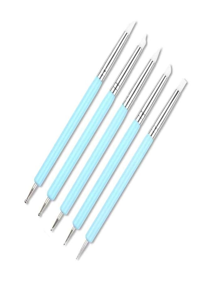 Ruby Face Rubyface Silicone Clay Sculpting Tool Nail Art Dotting Tools, Pen Dual Head UV Gel Carving Pen, Nail Silicone Brushes Set ,Pottery Clay Sculpting Tools Modeling Painting Drawing Tool DIY Art Craft (Blue, 5 pcs) - Image 1