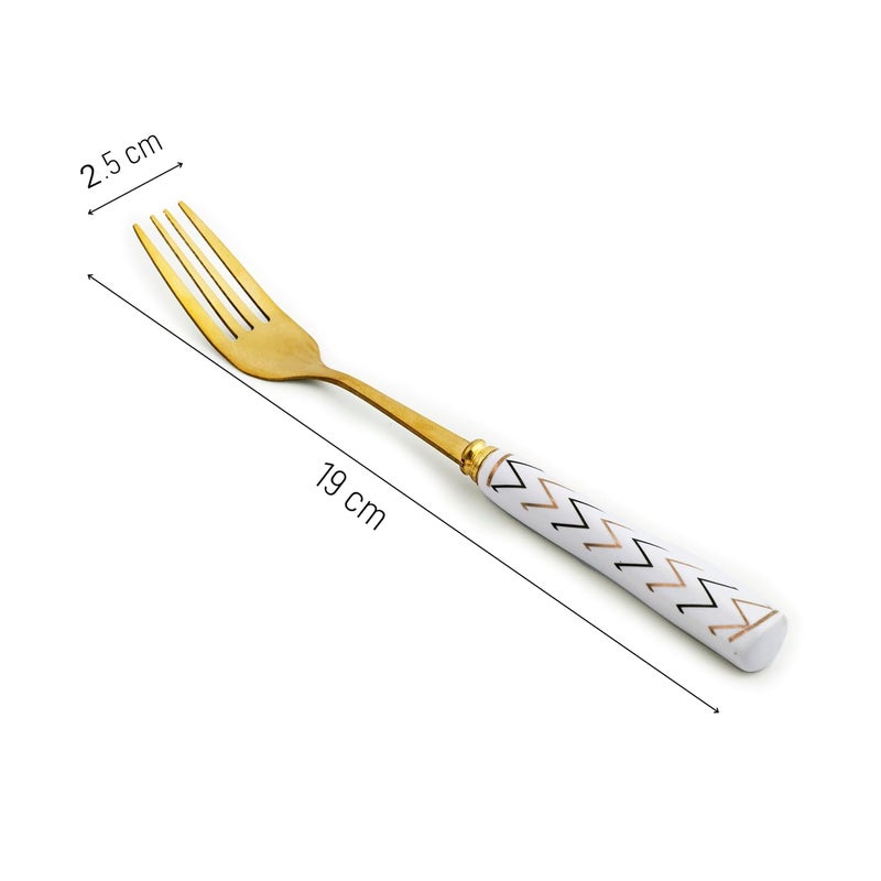 MGeezz Chevron Golden Stainless Steel Forks with Ceramic Handle and Smooth Edges for Home and Restaurant with Elegant Design for Your Tableware Big Forks Set of 6 - Image 2