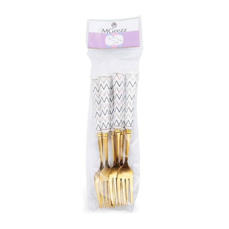 MGeezz Chevron Golden Stainless Steel Forks with Ceramic Handle and Smooth Edges for Home and Restaurant with Elegant Design for Your Tableware Big Forks Set of 6 - Image 3