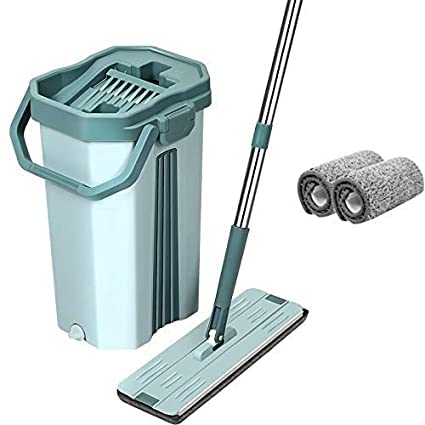 XML Mop Flat Floor Cleaner Hands Free Squeeze Microfiber 360 Flexible Head with 1 Super Absorbent Microfiber Pads for Home and Kitchen Extended Long Stainless Steel Handle Green - Image 1