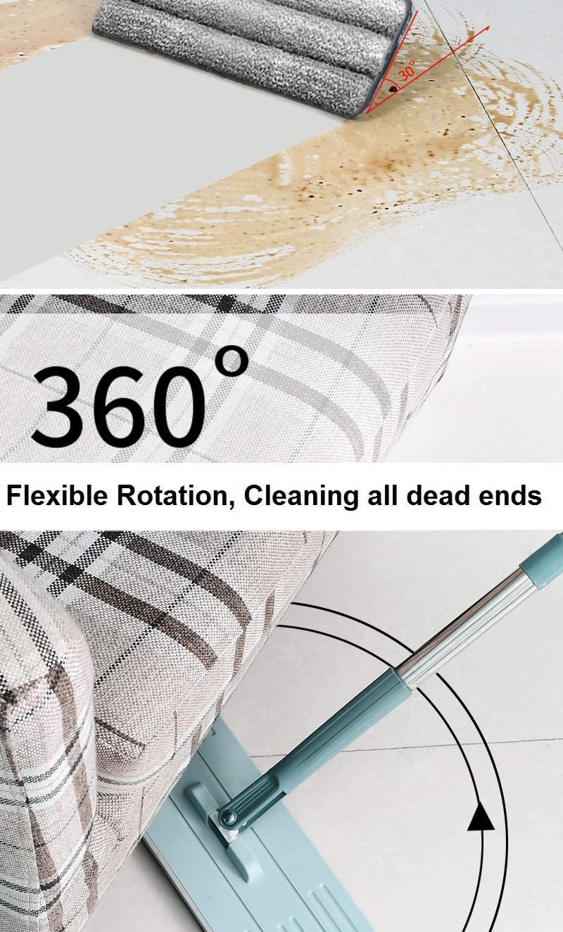 XML Mop Flat Floor Cleaner Hands Free Squeeze Microfiber 360 Flexible Head with 1 Super Absorbent Microfiber Pads for Home and Kitchen Extended Long Stainless Steel Handle Green - Image 4