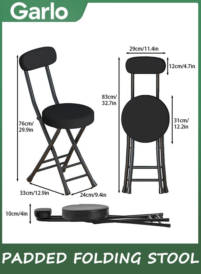 جارلو مقعد قابل للطي، مقعد بار ارتفاع، مع مقعد الظهر PU وسادة قابلة للطي، سعة 150 كجم، لصيد الأسماك المشي لمسافات طويلة البستنة السفر شواء (أسود) - Image 2