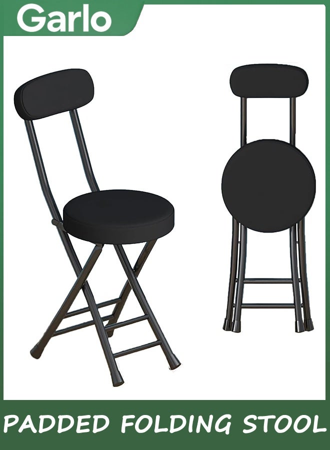 جارلو مقعد قابل للطي، مقعد بار ارتفاع، مع مقعد الظهر PU وسادة قابلة للطي، سعة 150 كجم، لصيد الأسماك المشي لمسافات طويلة البستنة السفر شواء (أسود) - Image 1