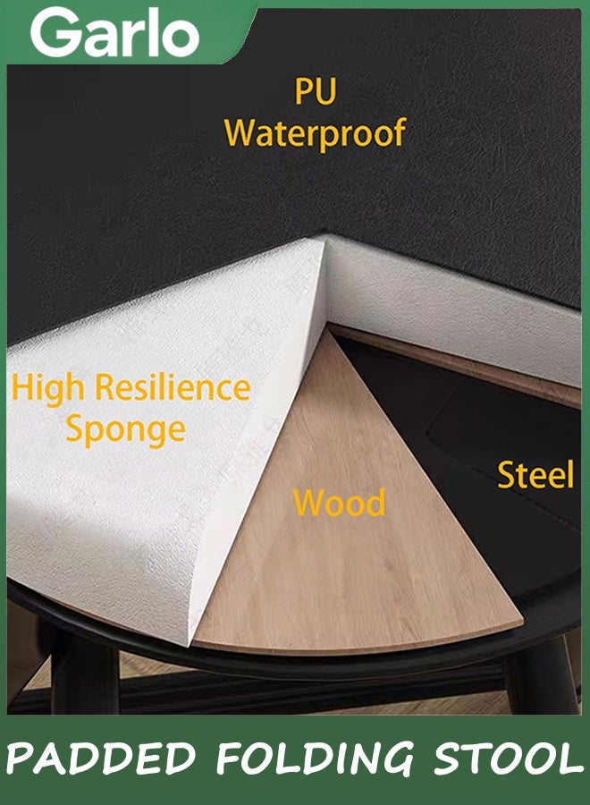 جارلو مقعد قابل للطي، مقعد بار ارتفاع، مع مقعد الظهر PU وسادة قابلة للطي، سعة 150 كجم، لصيد الأسماك المشي لمسافات طويلة البستنة السفر شواء (أسود) - Image 3