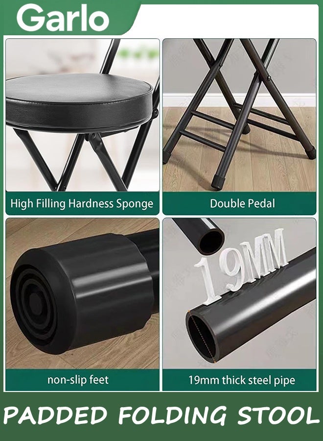 جارلو مقعد قابل للطي، مقعد بار ارتفاع، مع مقعد الظهر PU وسادة قابلة للطي، سعة 150 كجم، لصيد الأسماك المشي لمسافات طويلة البستنة السفر شواء (أسود) - Image 5