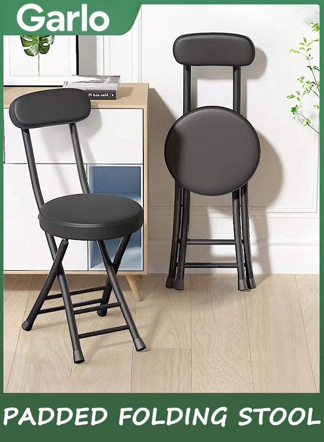 جارلو مقعد قابل للطي، مقعد بار ارتفاع، مع مقعد الظهر PU وسادة قابلة للطي، سعة 150 كجم، لصيد الأسماك المشي لمسافات طويلة البستنة السفر شواء (أسود) - Image 4